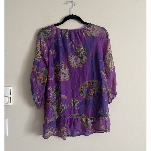 Trinity Top Womens Small 100% SILK Purple Bell Sleeve Boho Hippie Floral Paisley - Picture 6 of 6